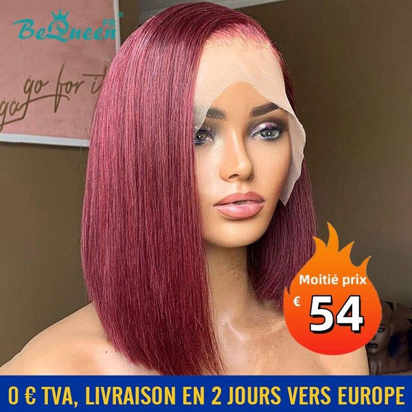BeQueen "Wes" Smooth Burgundy Red Bob Wig with 13X4 Lace Front In France at half price