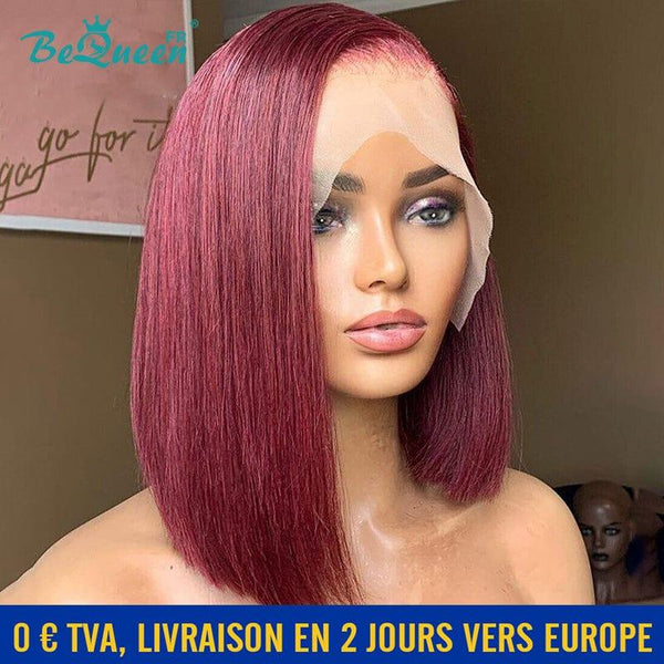 BeQueen "Wes" Smooth Burgundy Red Bob Wig with 13X4 Lace Front In France at half price