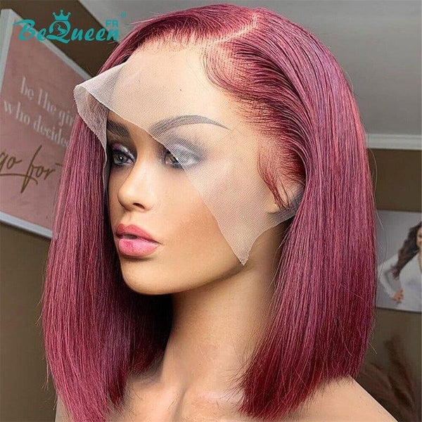 BeQueen "Wes" Smooth Burgundy Red Bob Wig with 13X4 Lace Front In France at half price