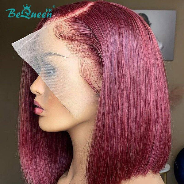 BeQueen "Wes" Smooth Burgundy Red Bob Wig with 13X4 Lace Front In France at half price