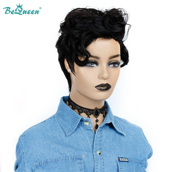 Pixie Curly Wigs 100% Human Hair, Machine Made 