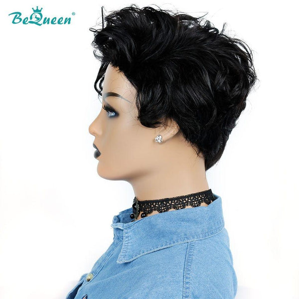 Pixie Curly Wigs 100% Human Hair, Machine Made 