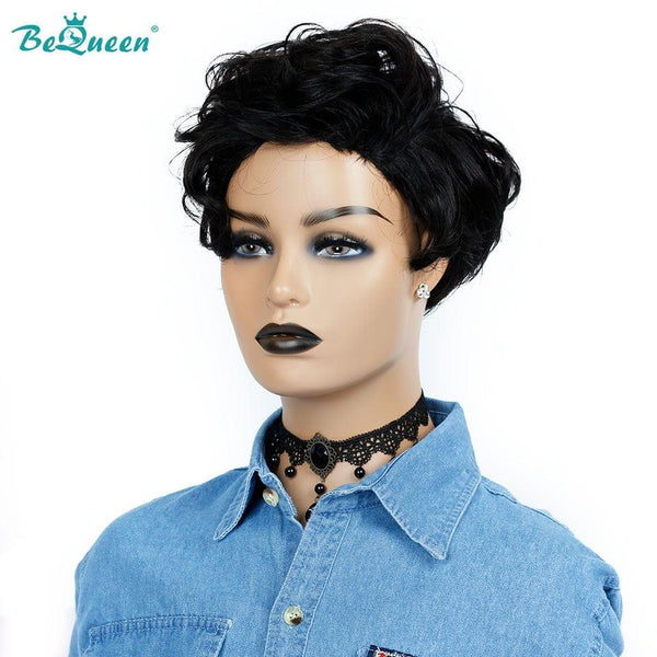 Pixie Curly Wigs 100% Human Hair, Machine Made 