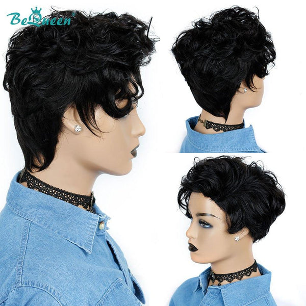 Pixie Curly Wigs 100% Human Hair, Machine Made 