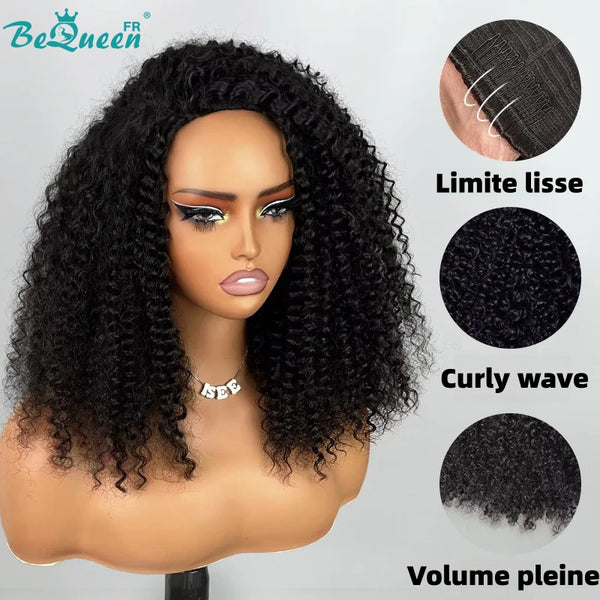 BeQueen "Monna" Peruca cor preta Meia-peruca pixie afro sem cola Metade do preço