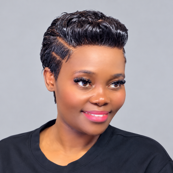 BeQueen "Chris" Straight Pixie Wig, Black Root with Mixed Brown, Side Part, Lace Front, Glue-Free, 100% Raw Hair, Good Quality, Can Last 20 Years, Style 24