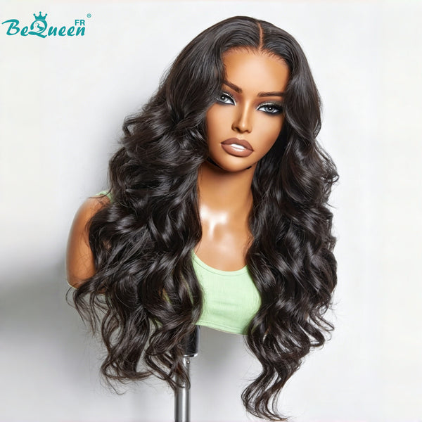 BeQueen "Dania" Peruca longa body wave preta com lace frontal sem cola, metade do preço