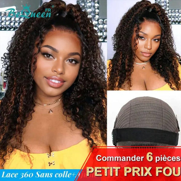 BeQueen "Dillan" Perruque Longue Lace 360 Curly Wave avec Bande de Réglage Invisible Prêt à porter Sans Colle+ Pré-blanchiment Petit Prix FOU