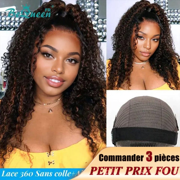BeQueen "Dillan" Perruque Longue Lace 360 Curly Wave avec Bande de Réglage Invisible Prêt à porter Sans Colle+ Pré-blanchiment Petit Prix FOU