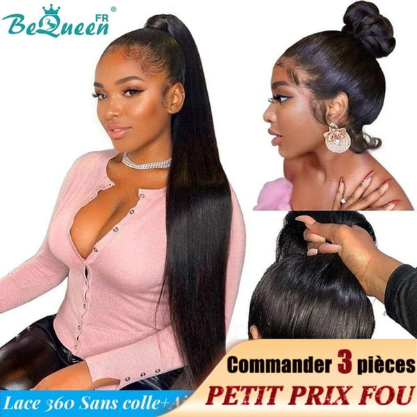 BeQueen "Mina" Perruque Longue Lace 360 Lisse avec Bande de Réglage Invisible Prêt à porter Sans Colle+ Pré-blanchiment Petit Prix FOU