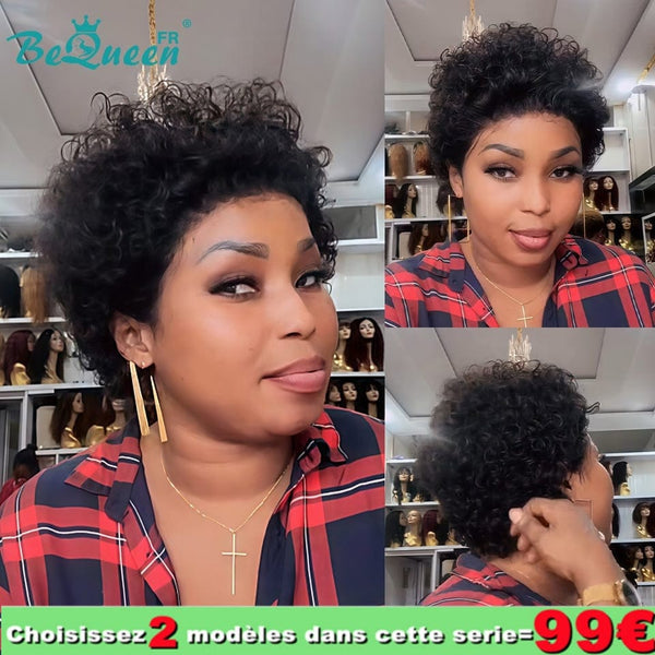 
BeQueen 99€=2 pelucas "Edwina" Peluca Pixie Afro rizada con Frontera de Encaje 13x4